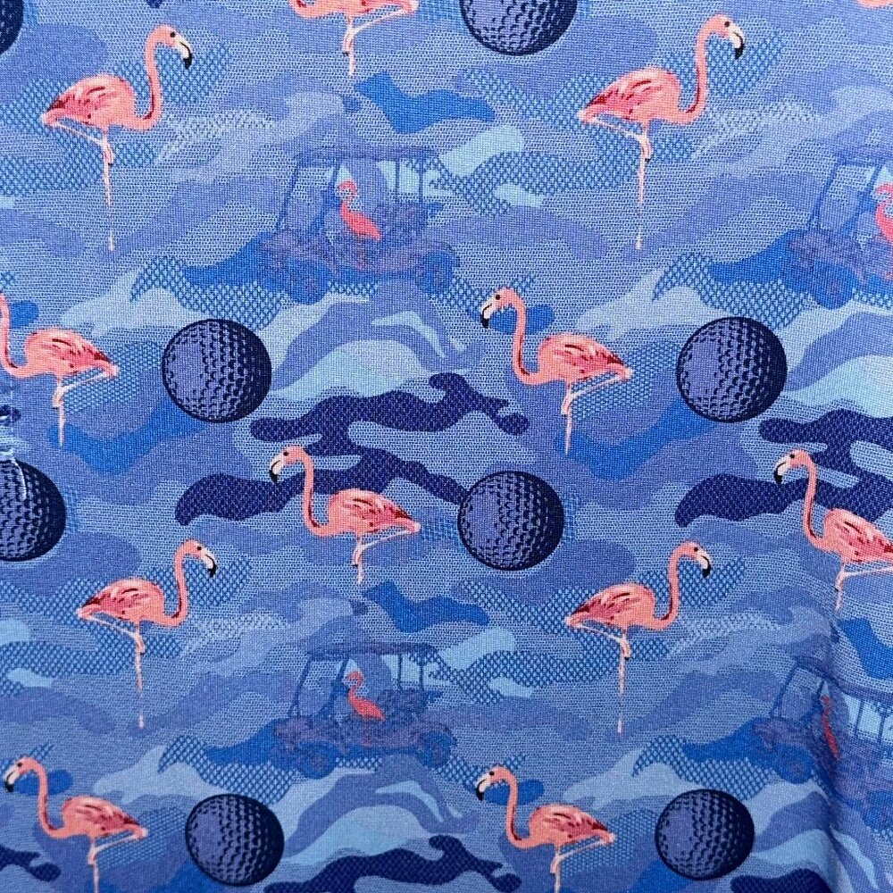 TailorByrd Blue Golf Ball Pink Flamingo Polo Shirt Large Performance SPF 30 - Picture 7 of 8